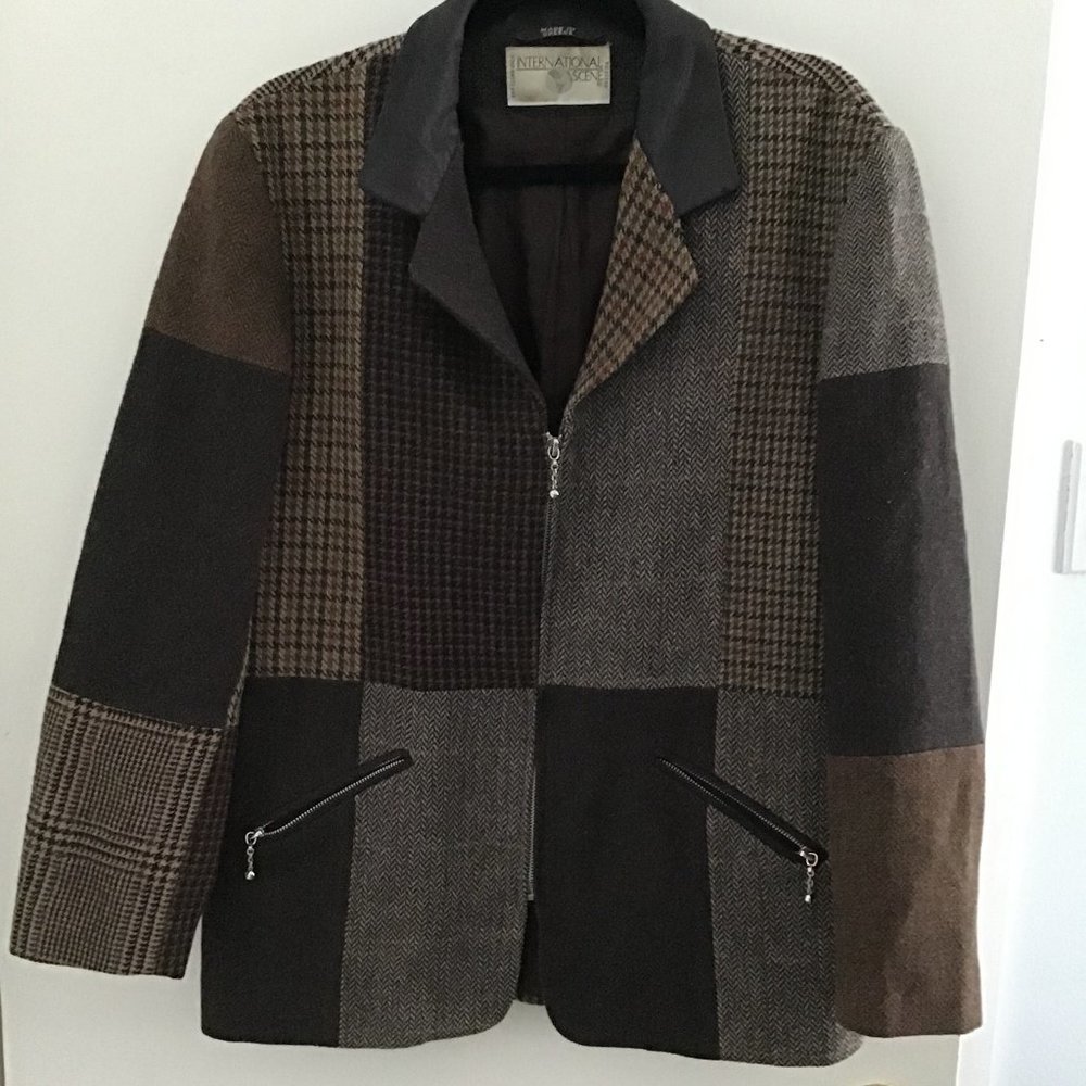 Eddie Bauer Patchwork Wool Blend Blazer Jacket - Brown Multi